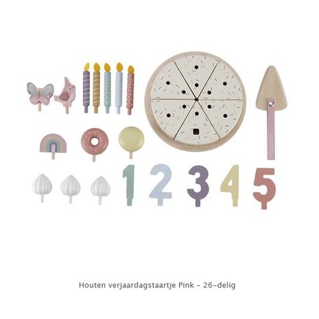 Little Dutch Houten verjaardagstaartje Pink – 26-delig